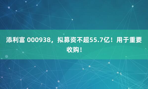 添利富 000938,拟募资不超55.7亿!用于重要收购!