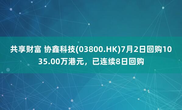 共享财富 协鑫科技(03800.HK)7月2日回购1035.00万港元，已连续8日回购